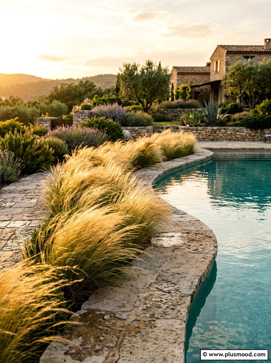 Ornamental Grass Pool Edge - 25 pool landscaping ideas for Mediterranean style