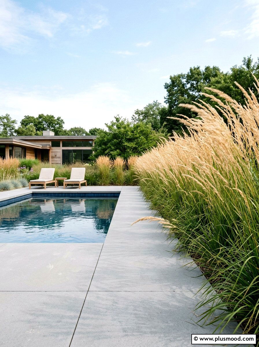 Ornamental Grass Privacy Border - 25 pool landscaping ideas for privacy