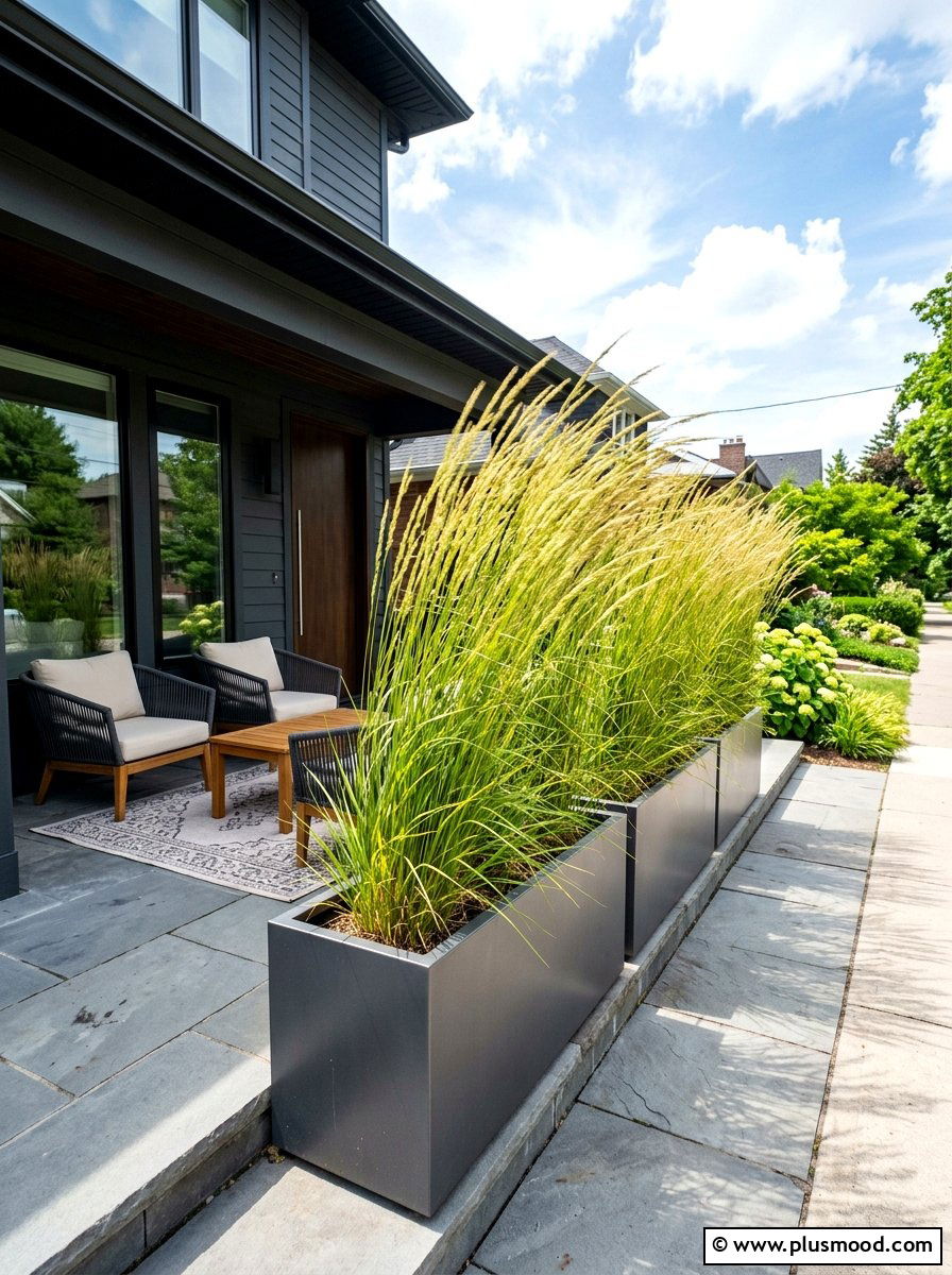 Ornamental Grass Privacy Planter - 25 summer front door planter ideas