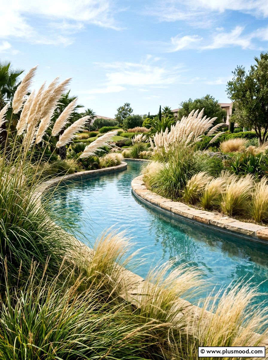 Ornamental Grasses - 25 pool landscaping ideas for lazy river pools