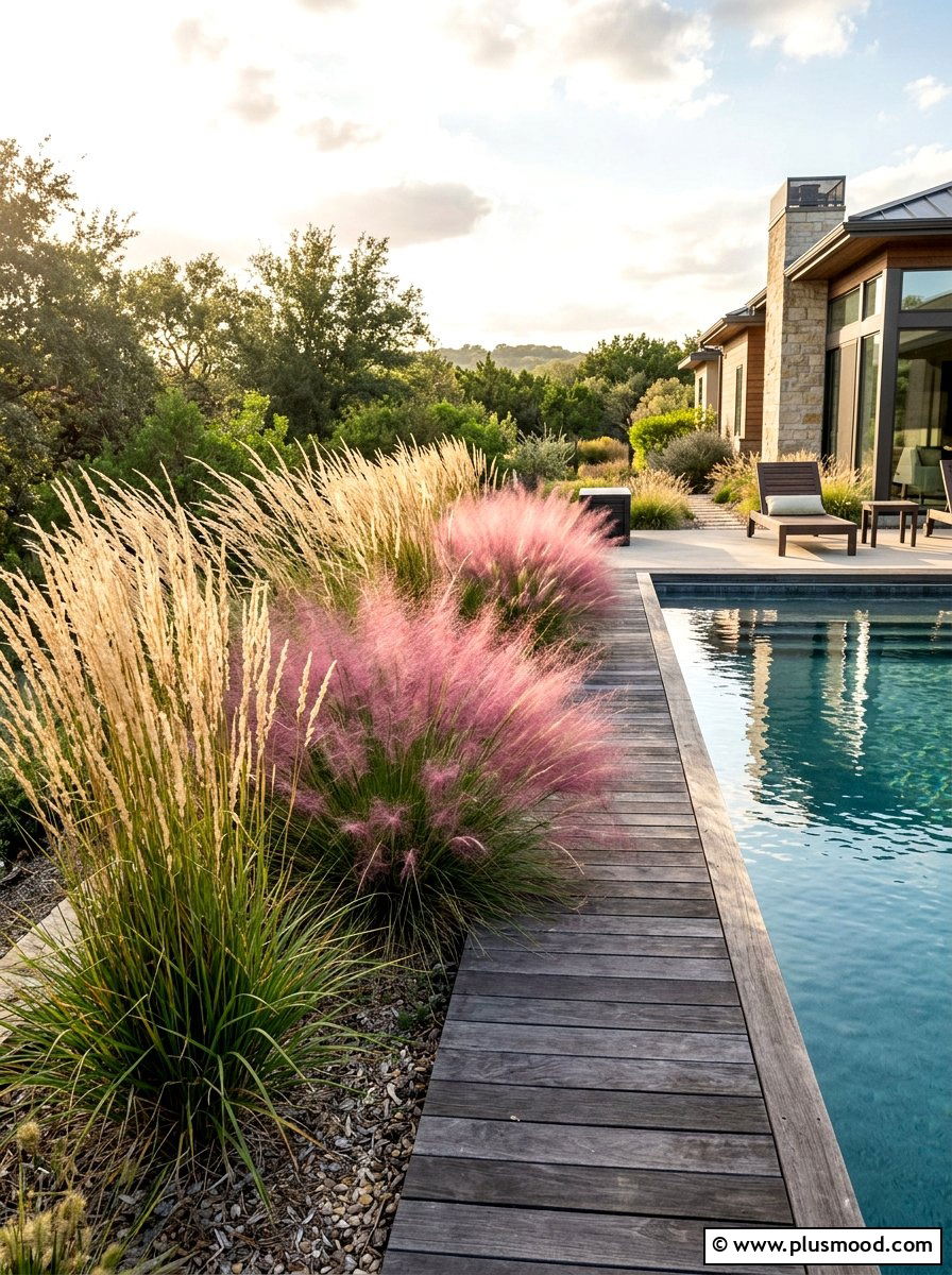 Ornamental Grasses Near Pool - 25 Pool Landscaping Ideas