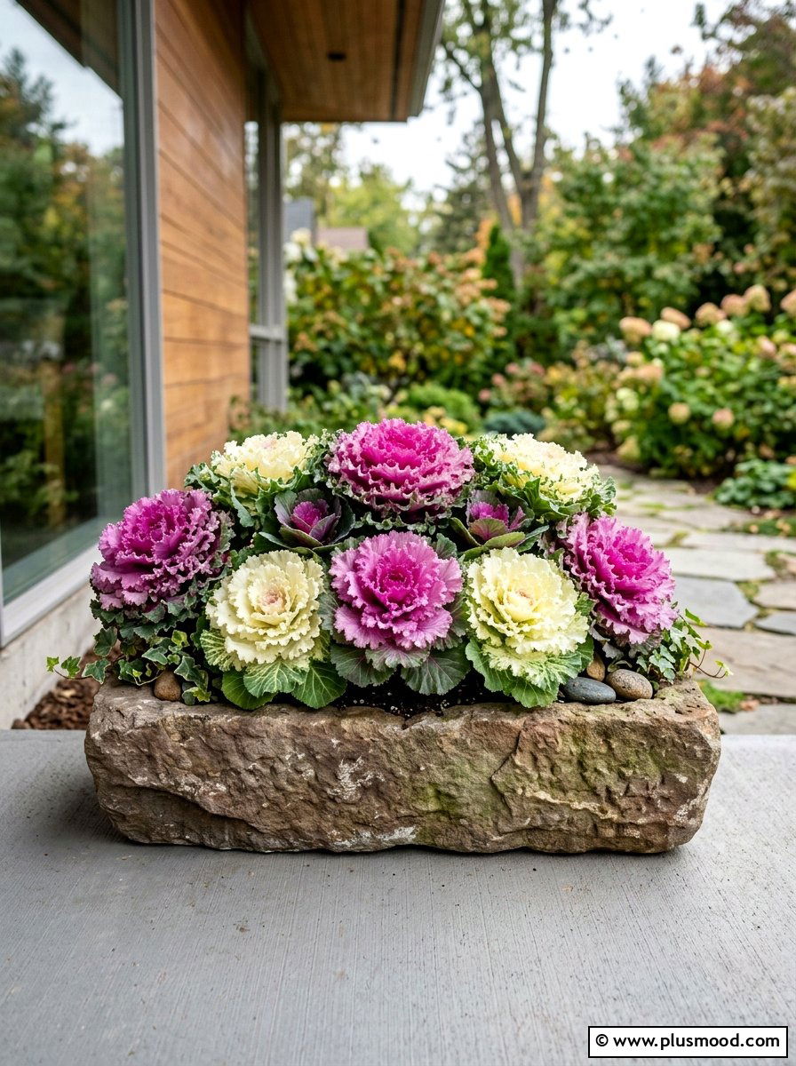 Ornamental Kale Display - 25 late summer porch planter ideas