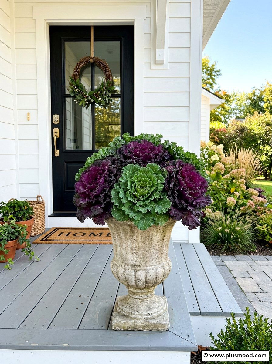Ornamental Kale Porch Planter - 25 summer to fall porch decor ideas