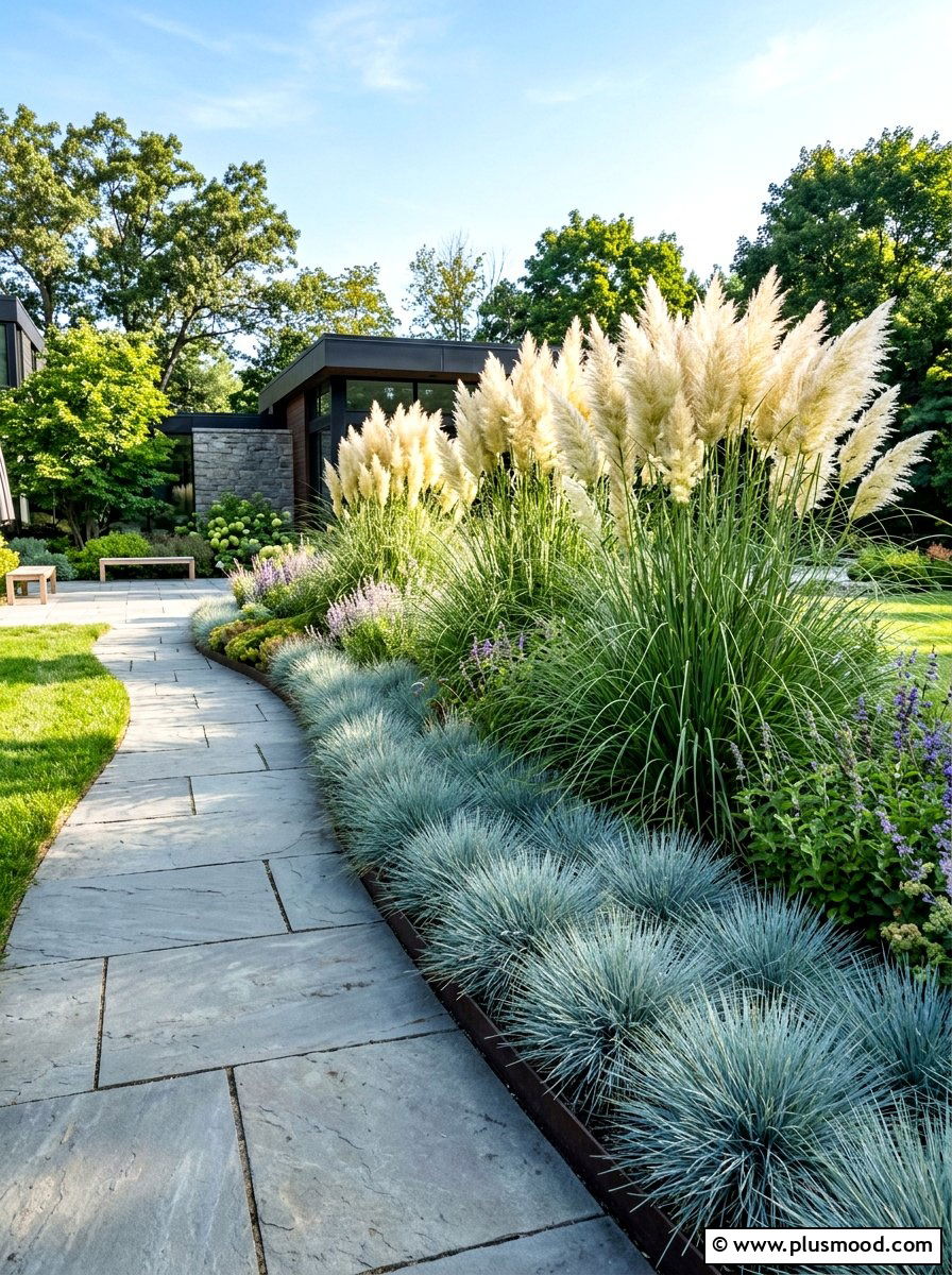Ornamental grass border - 25 summer low maintenance landscaping ideas