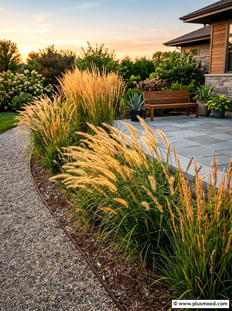Ornamental grass border - 25 late summer flower bed ideas