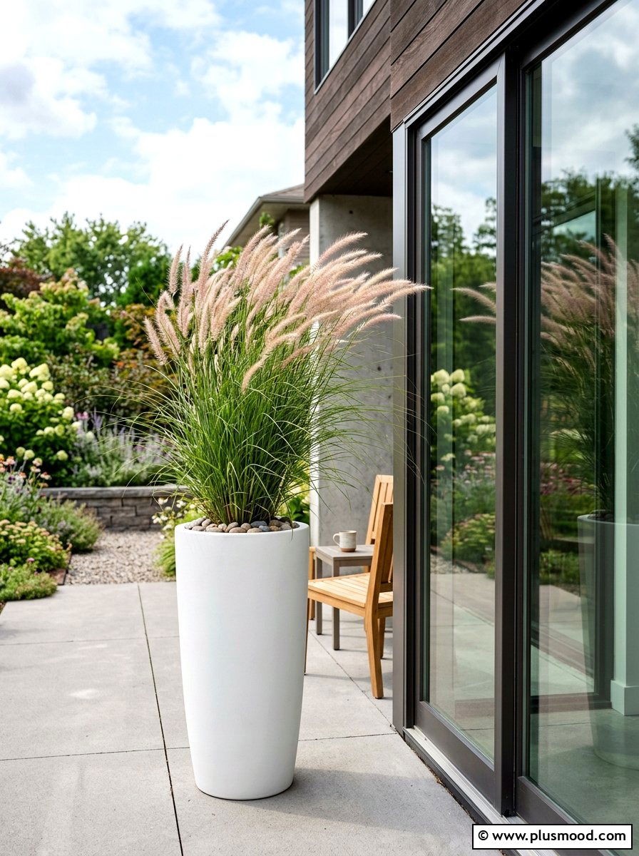 Ornamental grass container - 25 small backyard ideas with container garden