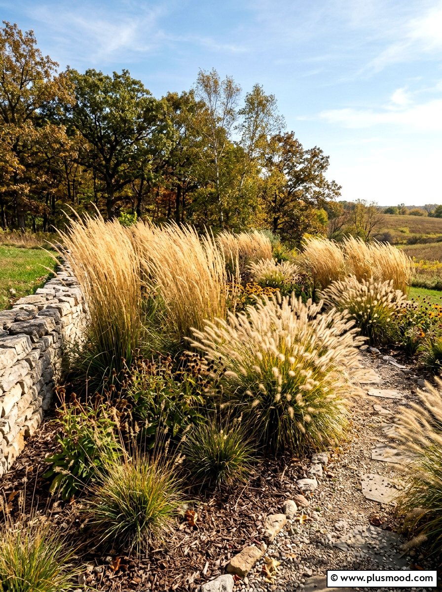 Ornamental grass garden - 25 summer corner flower bed ideas