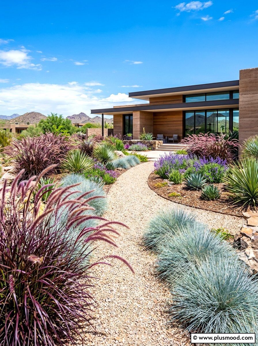 Ornamental grass garden - 25 summer colorful curb appeal ideas