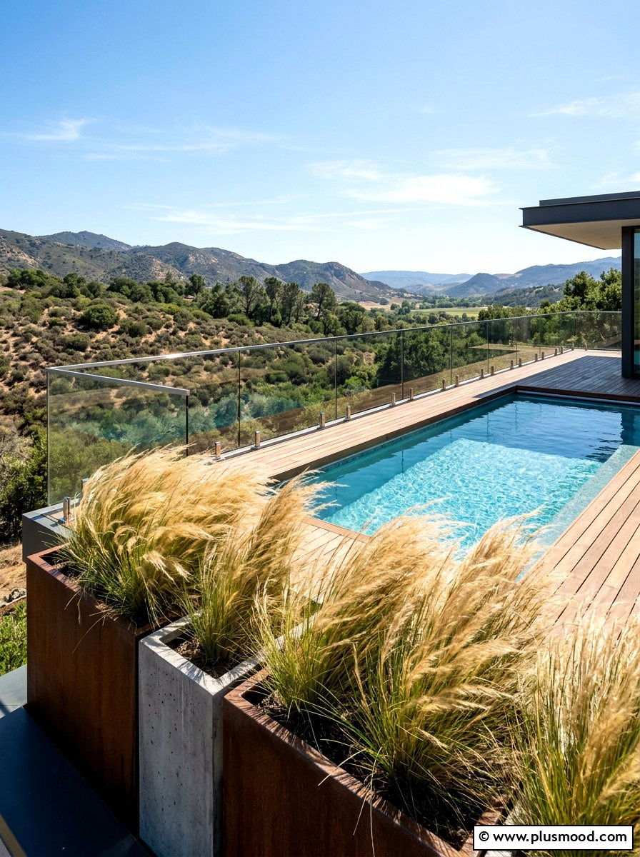 Ornamental grass planters - 25 pool landscaping ideas for rooftop pools