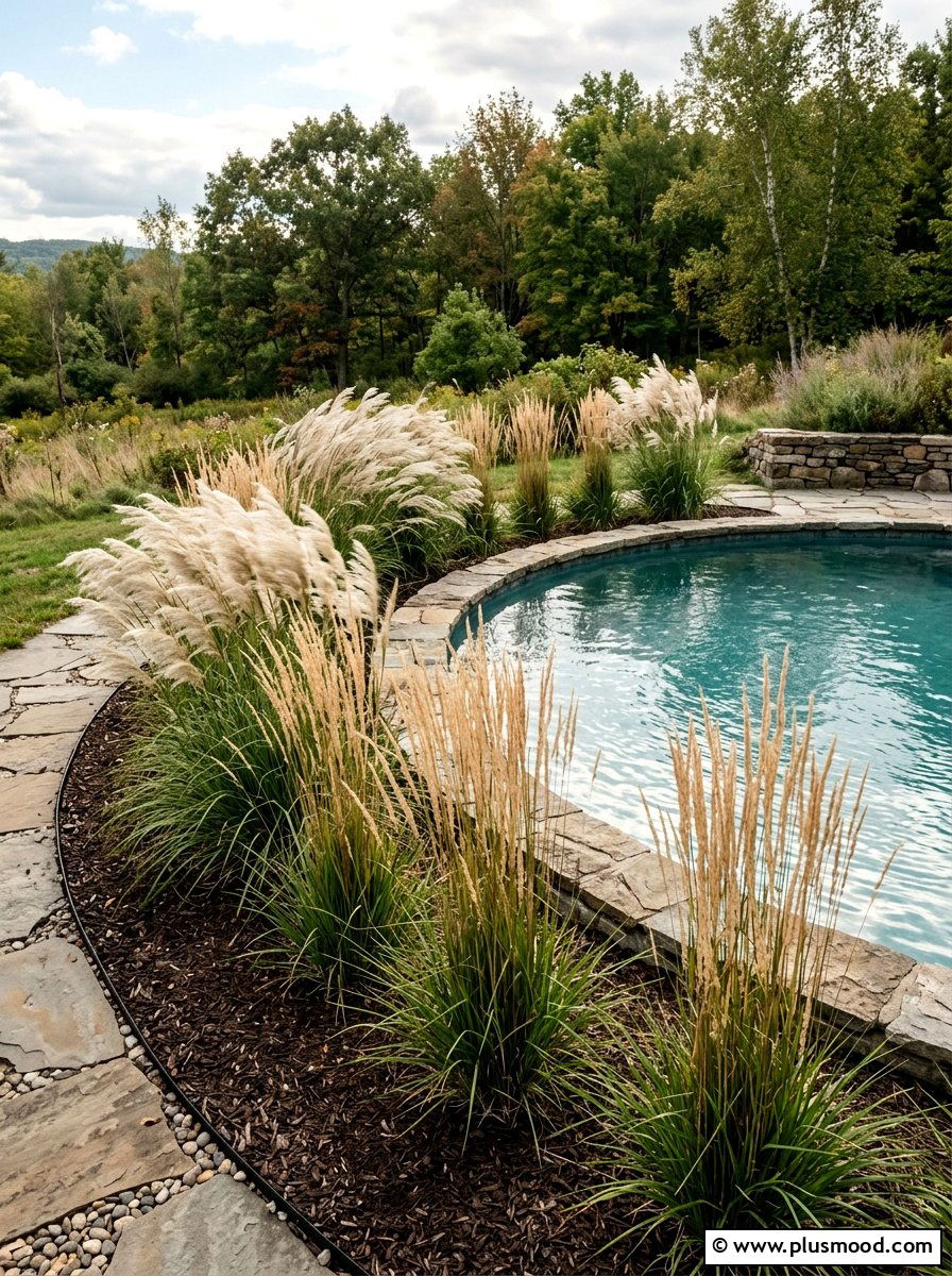Ornamental grass pool border - 25 pool landscaping ideas for above ground pools