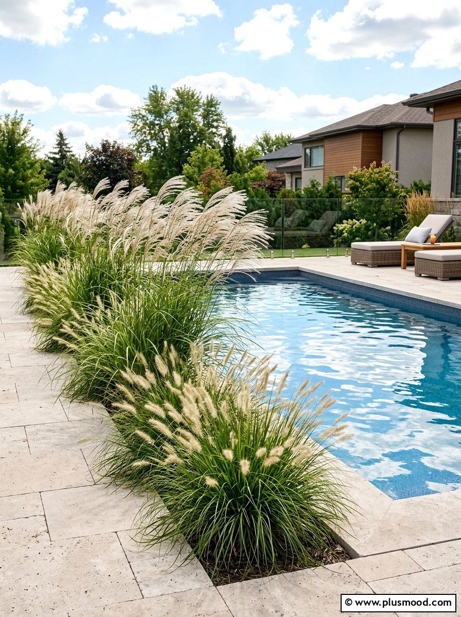 Ornamental grasses for pool border - 25 pool landscaping ideas for inground pools