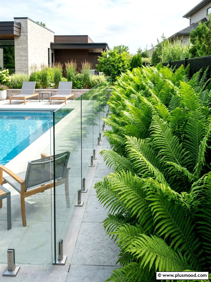 Ostrich fern pool border - 25 pool landscaping ideas with ferns
