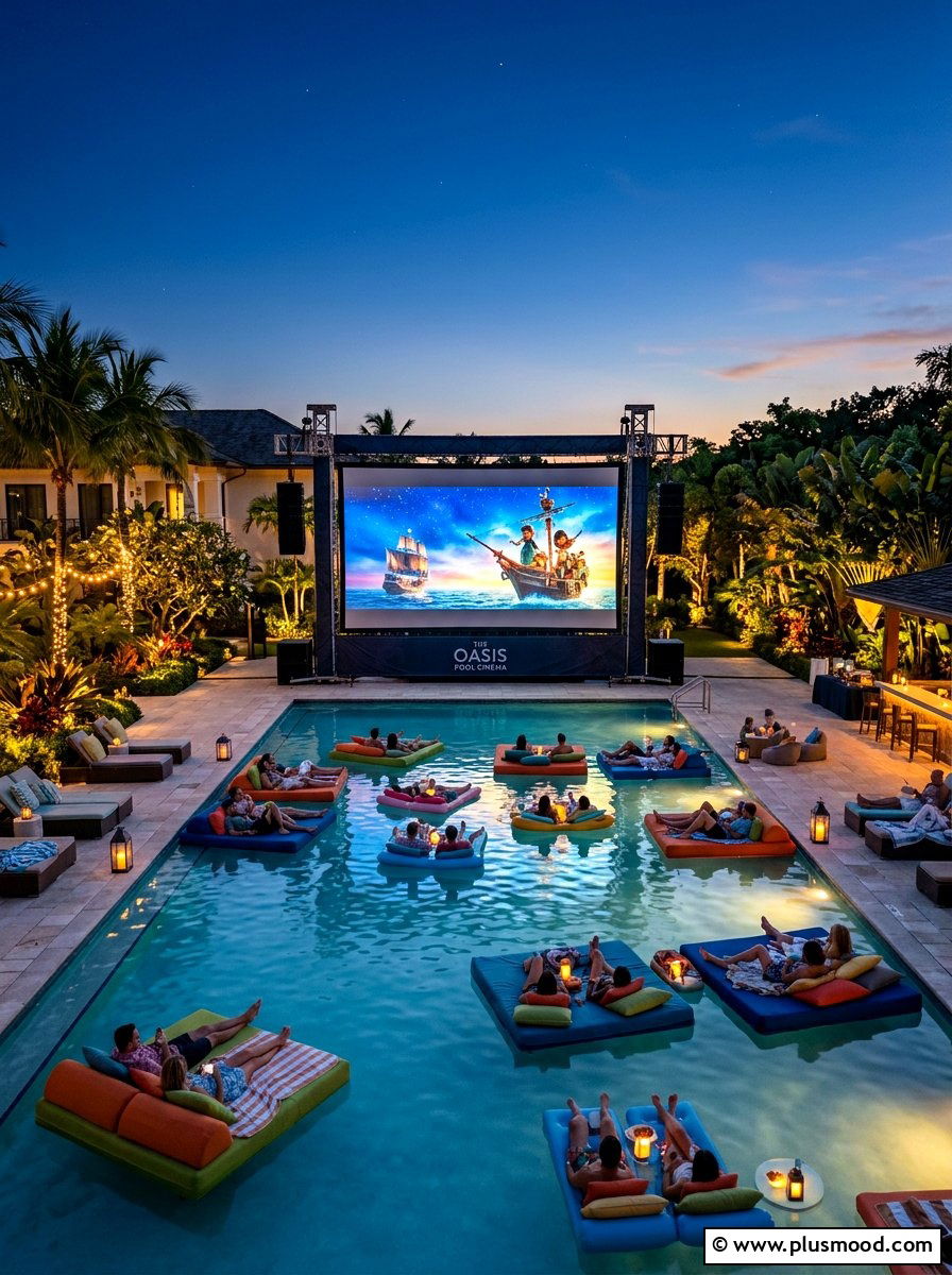 Outdoor Cinema Pool Screen - 25 summer pool party decor ideas