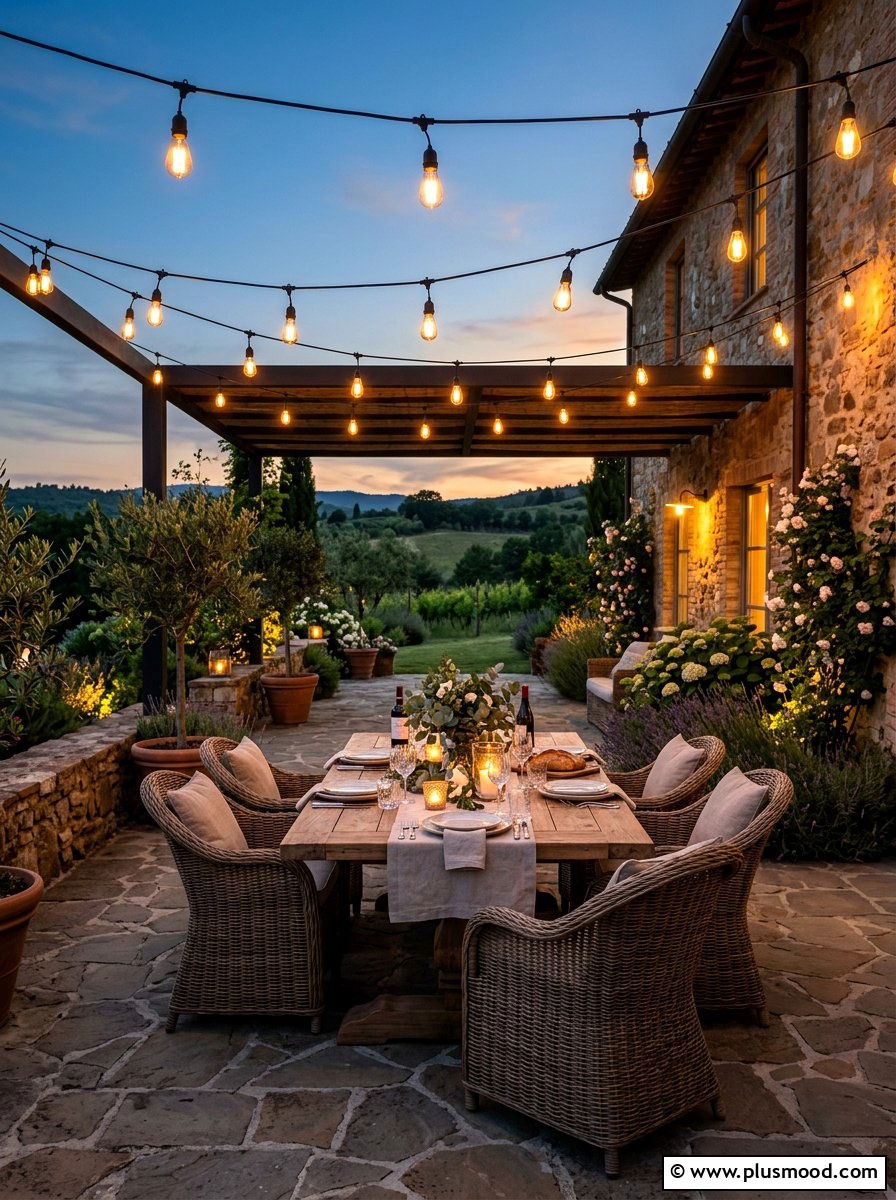 Outdoor Dining Lights - 25 small backyard ideas with string lights