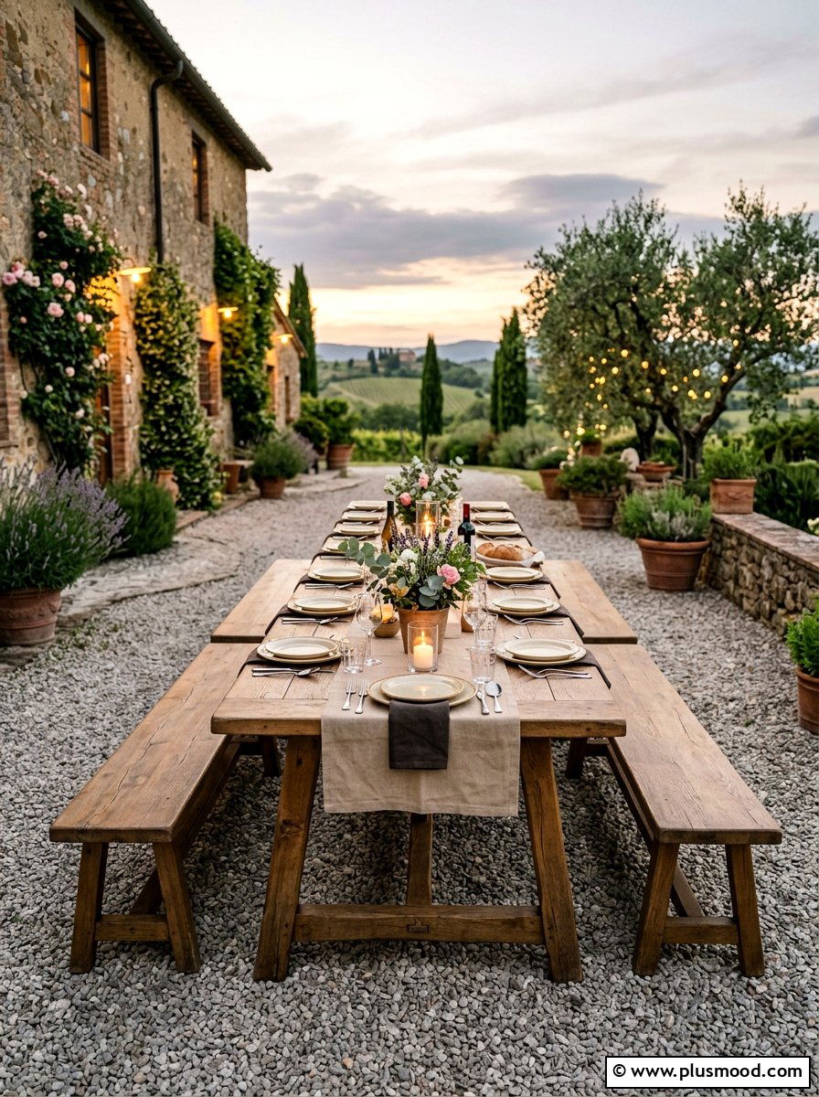 Outdoor Farmhouse Dining Table - 25 small backyard ideas farmhouse style