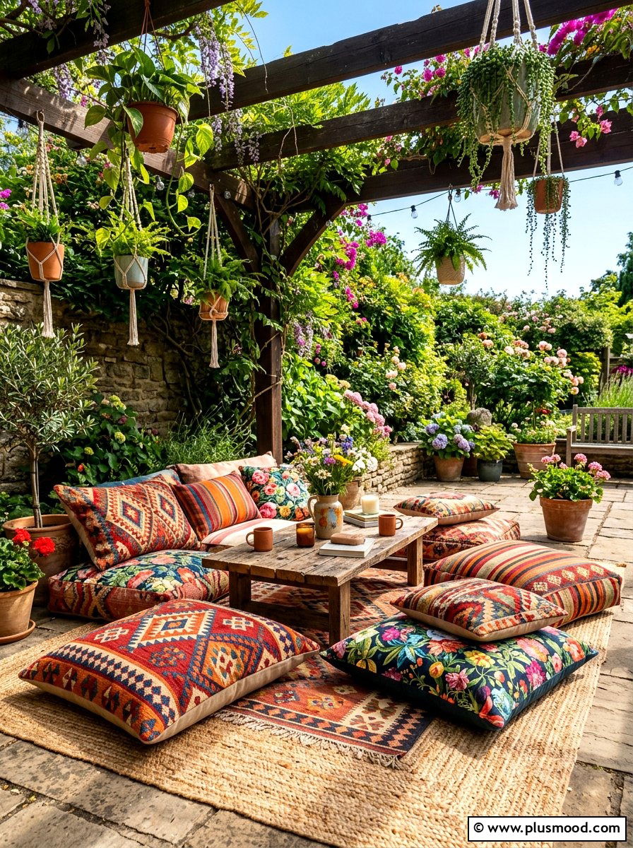 Outdoor Floor Cushion - 25 summer boho patio decor ideas