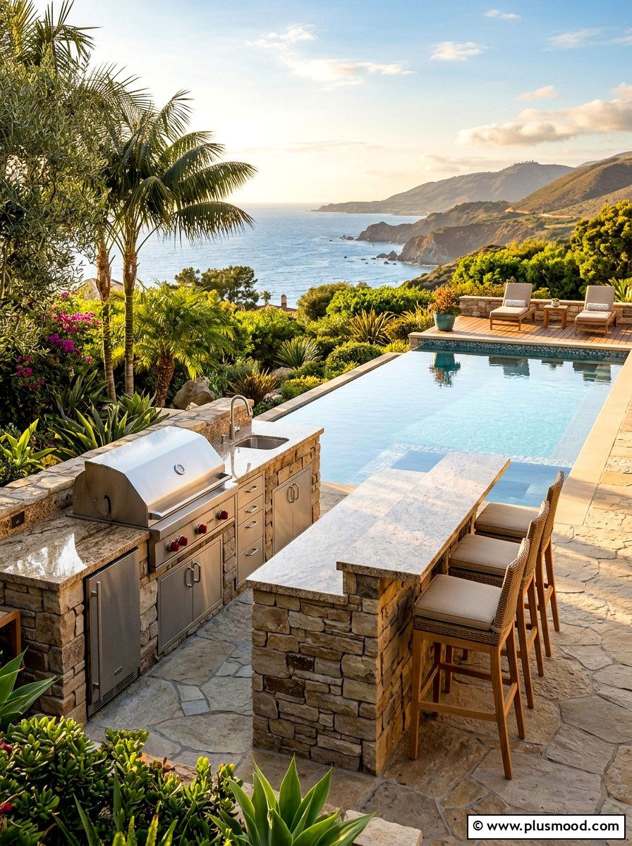 Outdoor Kitchen By Endless Pool - 25 pool landscaping ideas for endless pools