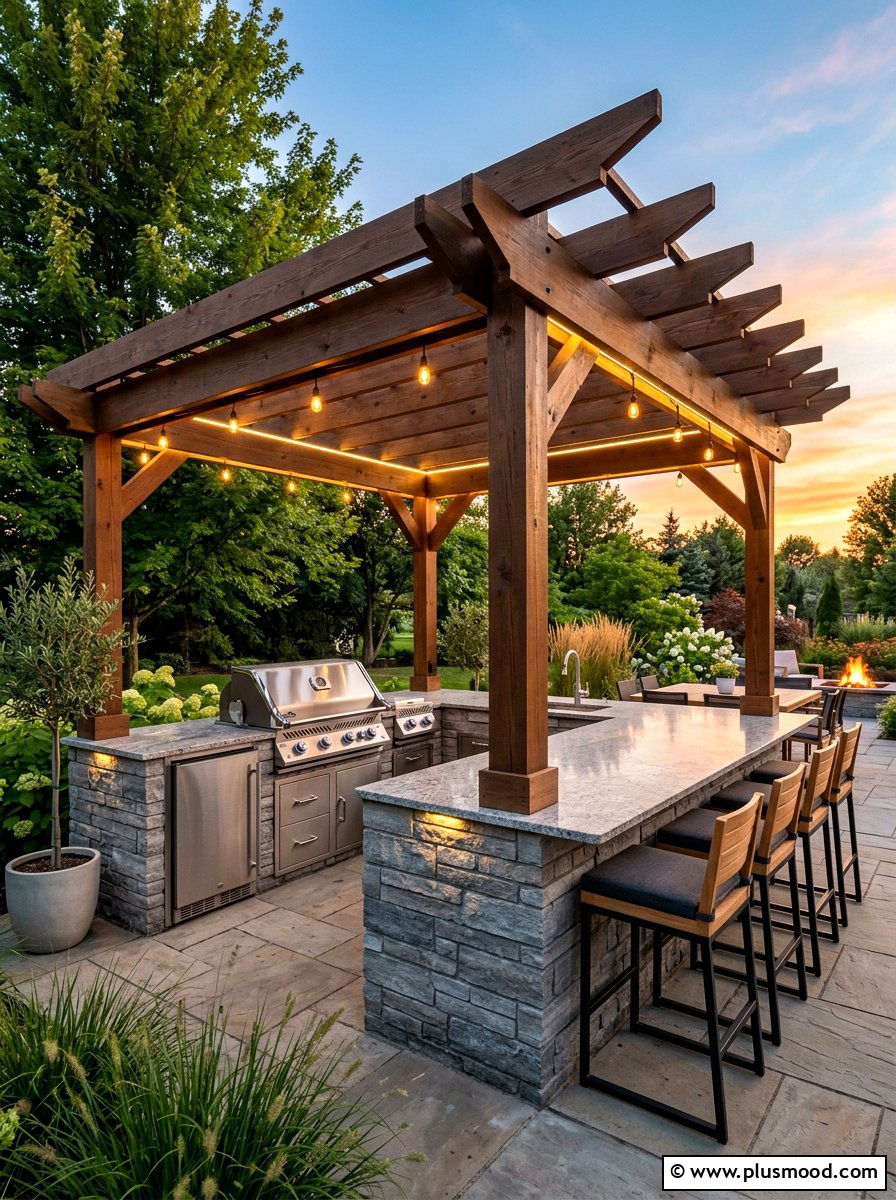 Outdoor Kitchen Pergola - 25 summer backyard pergola ideas