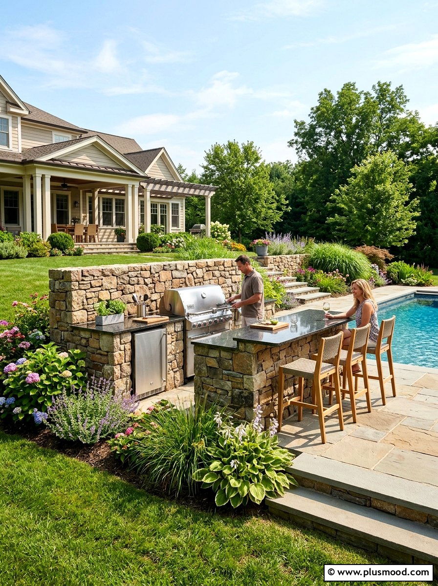 Outdoor Kitchen Pool Retaining Wall - 25 pool landscaping ideas with retaining wall