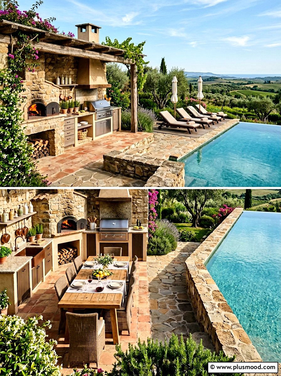 Outdoor Kitchen Pool Space - 25 pool landscaping ideas for Mediterranean style