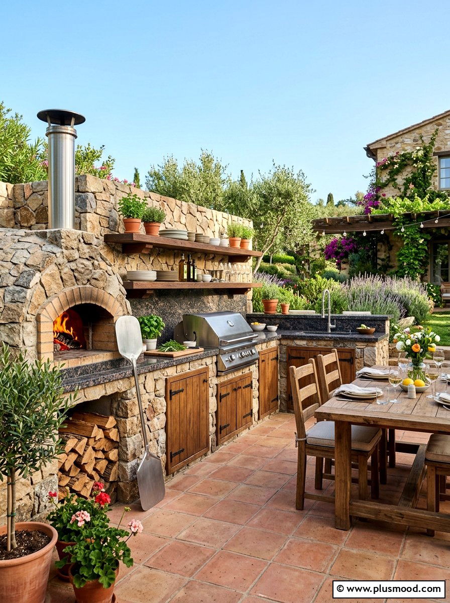 Outdoor Kitchen with Pizza Oven - 25 summer Mediterranean patio ideas