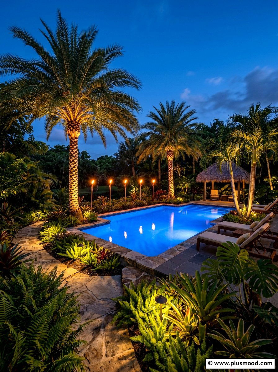 Outdoor Lighting For Tropical Pool - 25 pool landscaping ideas with tropical theme