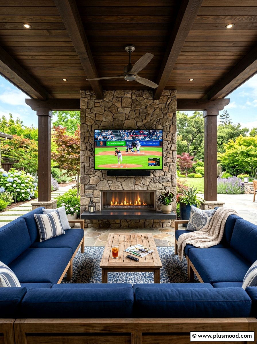 Outdoor Living Room TV - 25 summer backyard hosting ideas