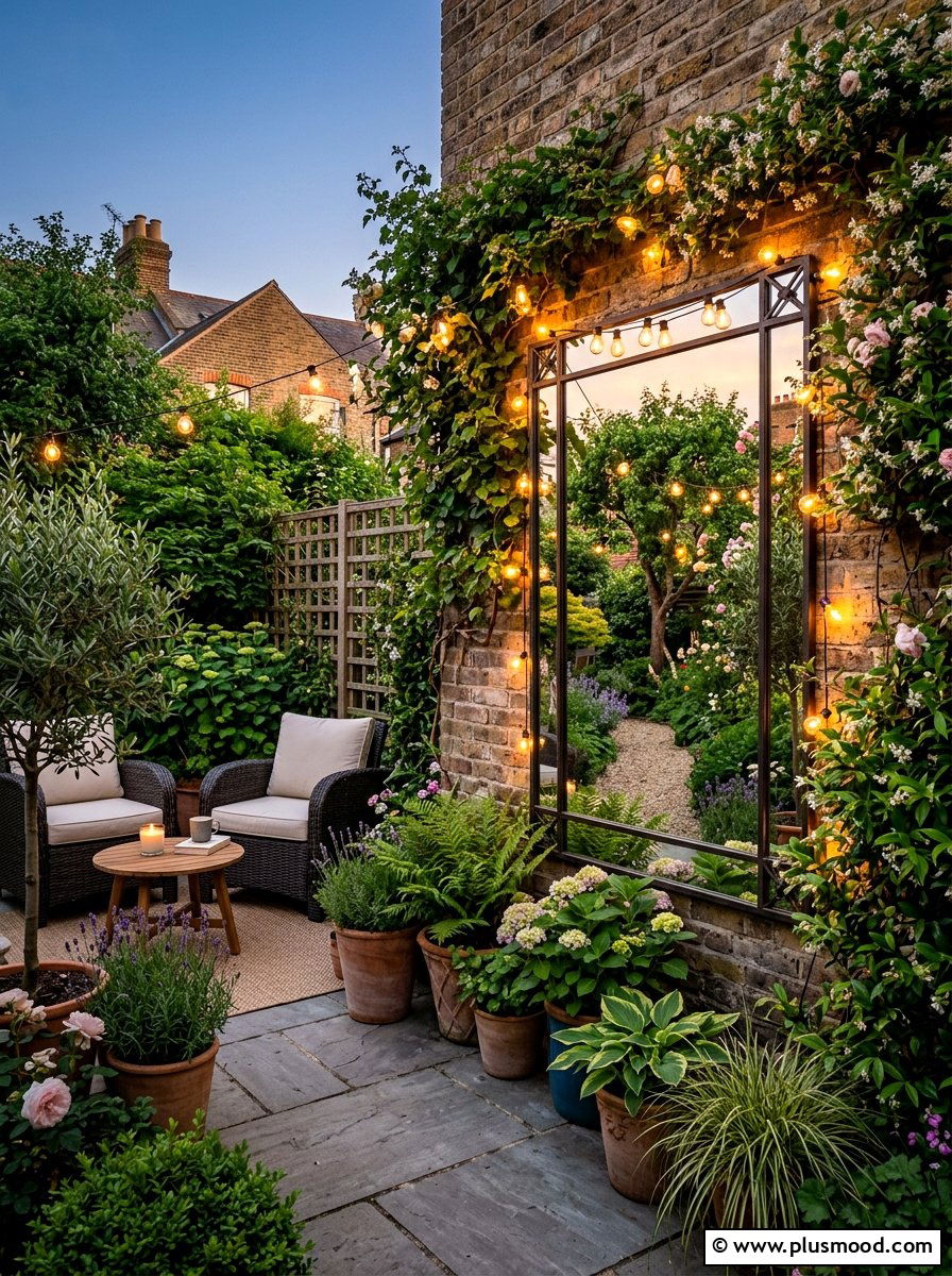 Outdoor Mirror Lights - 25 small backyard ideas with string lights
