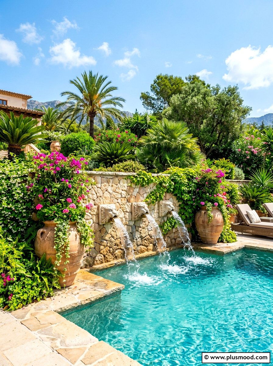 Outdoor Pool Fountain - 25 summer tropical pool ideas