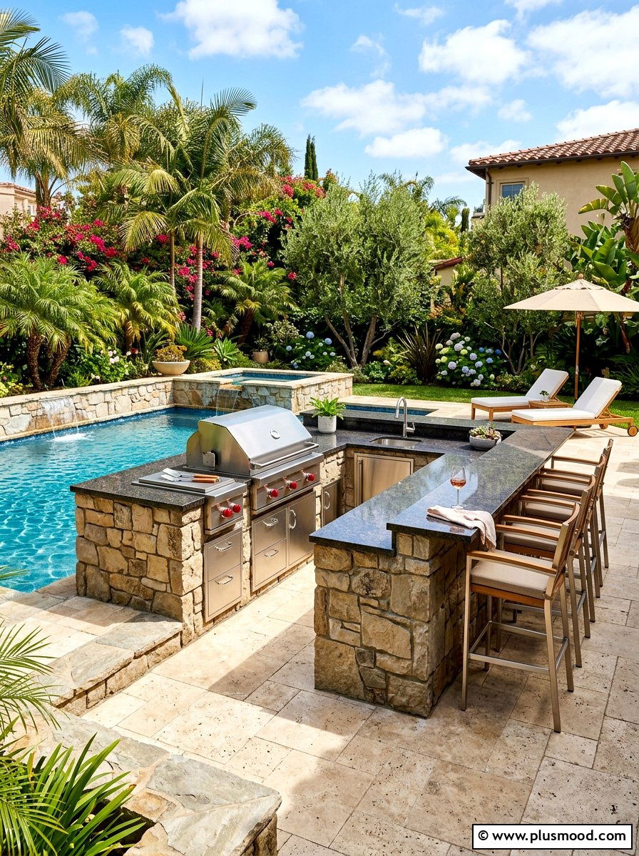 Outdoor Pool Kitchen - 25 summer modern pool backyard ideas