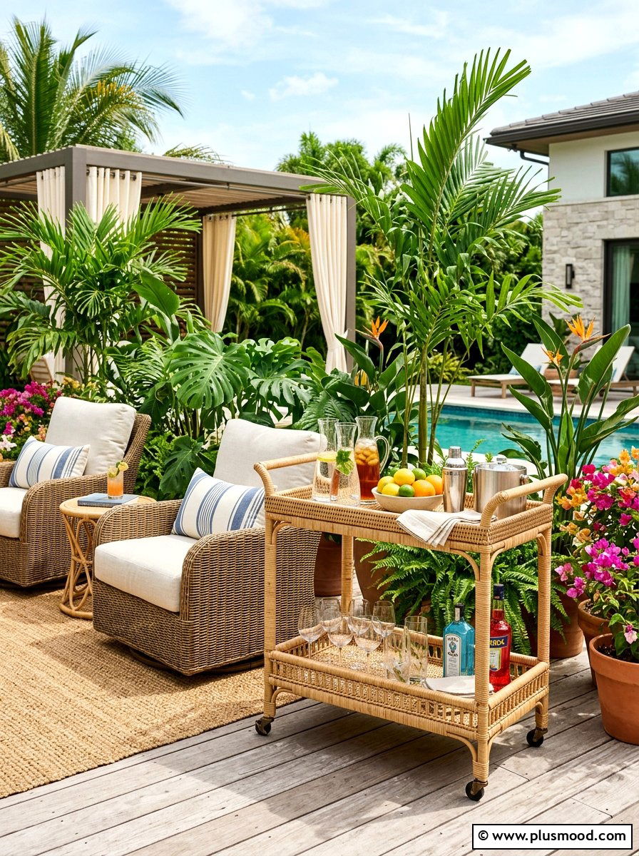 Outdoor Rattan Bar Cart - 25 summer patio bar cart ideas
