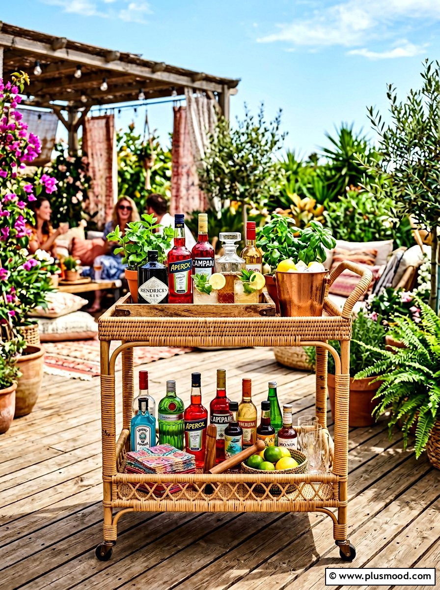 Outdoor Rattan Bar Cart - 25 summer boho patio ideas