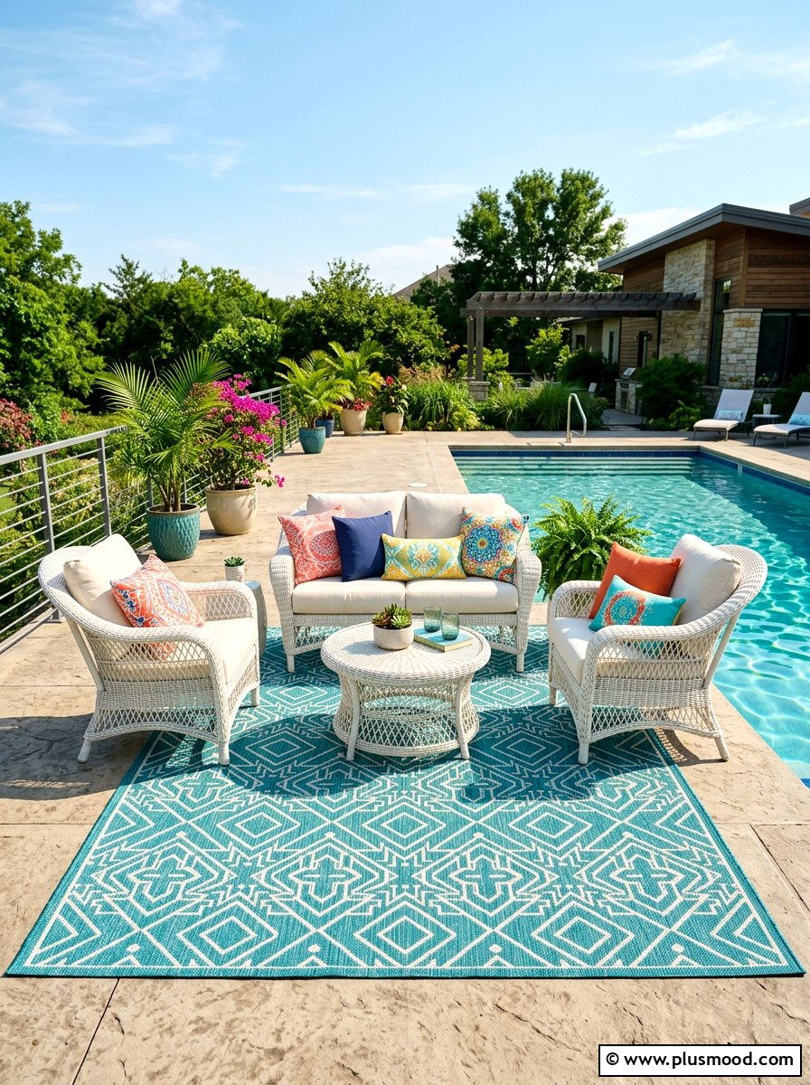 Outdoor Rug - 25 summer budget pool area ideas
