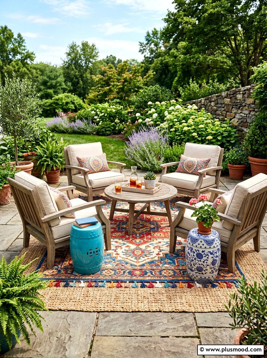 Outdoor Rug Layering - 25 summer patio party ideas