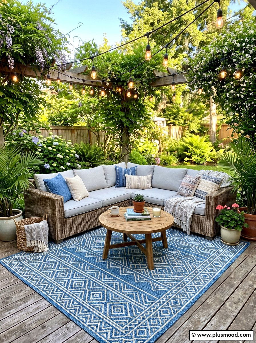 Outdoor Rug Living Area - 25 Small Backyard Ideas