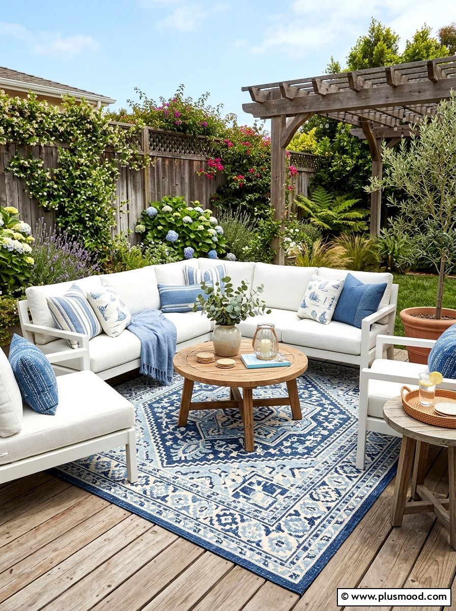 Outdoor Rug and Sofa Patio - 25 small backyard ideas with outdoor sofa
