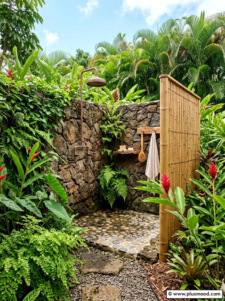 Outdoor Shower With Tropical Plants - 25 pool landscaping ideas with tropical theme