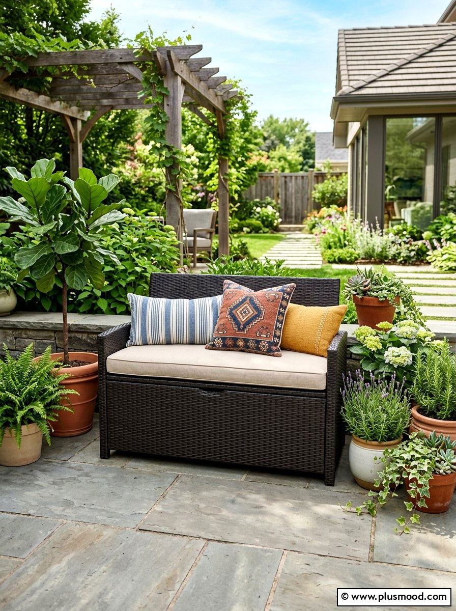 Outdoor Storage Bench - 25 summer balcony patio ideas