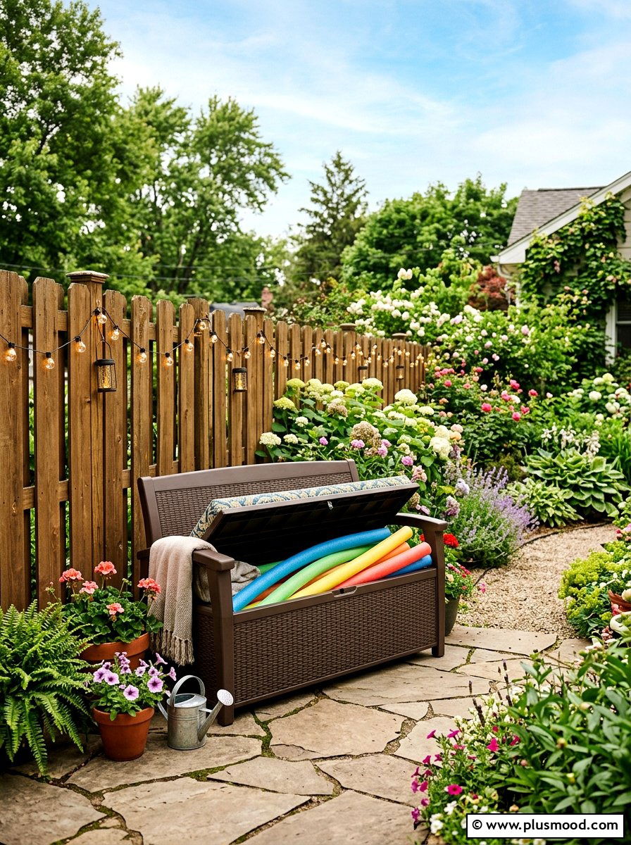 Outdoor Storage Bench - 25 summer budget pool area ideas