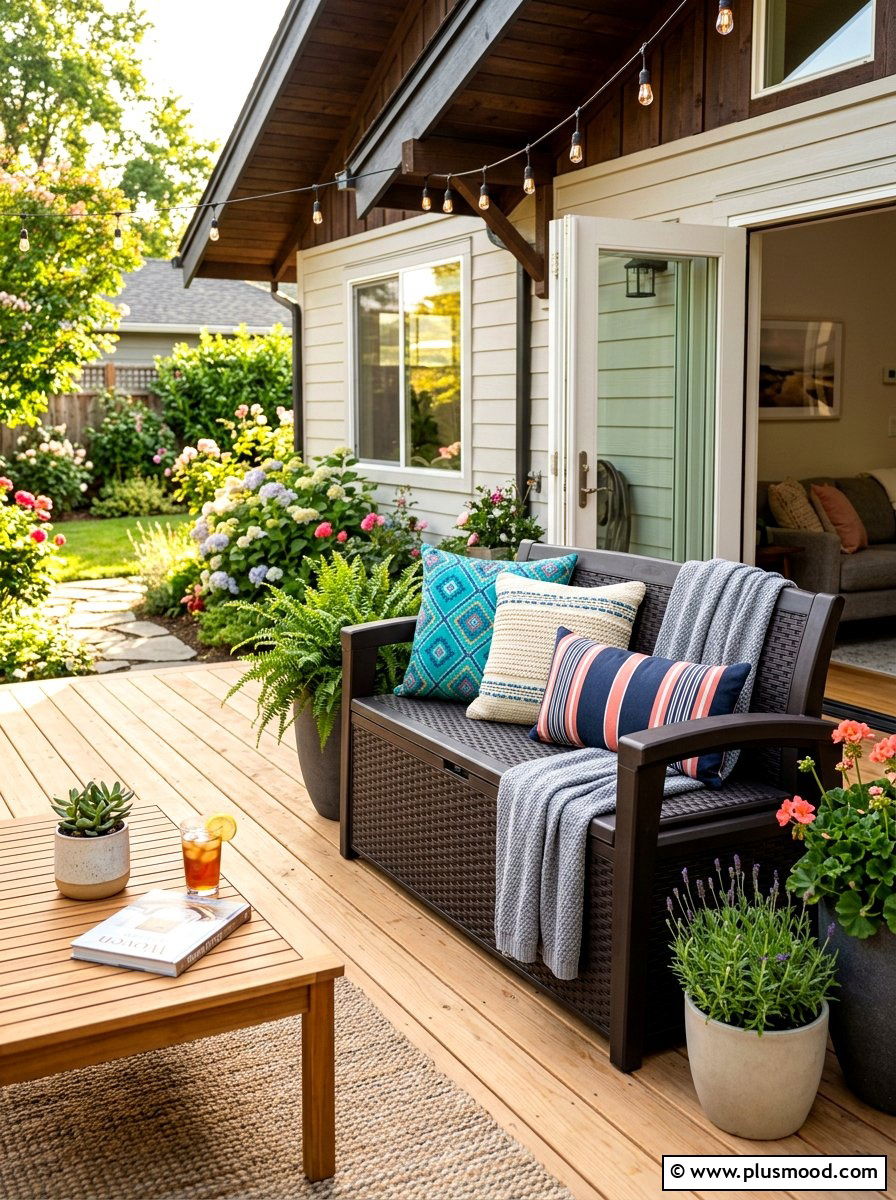 Outdoor Storage Bench - 25 end of summer patio refresh ideas