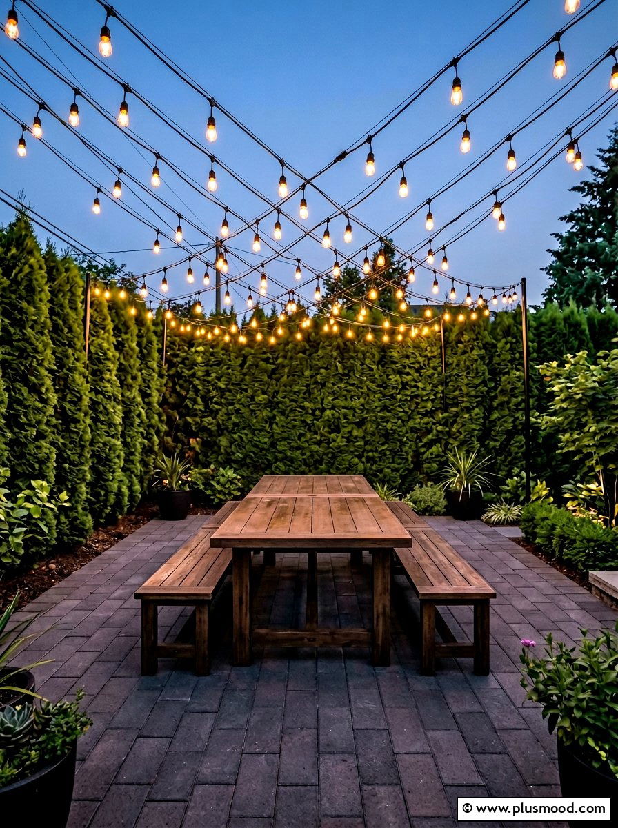 Outdoor String Light Canopy - 25 summer outdoor lounge party ideas