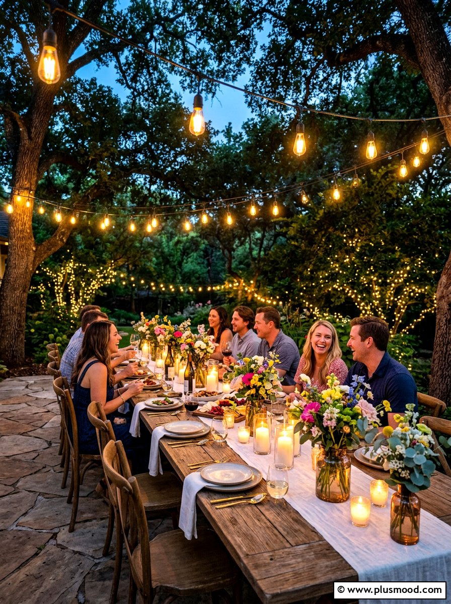 Outdoor String Light Dining - 25 summer backyard patio ideas
