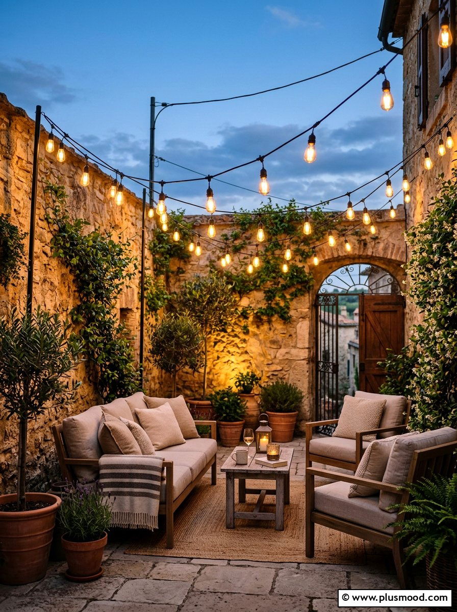 Outdoor String Lighting - 25 summer small courtyard ideas