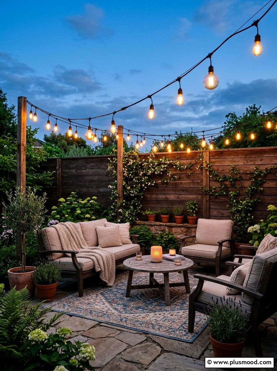 Outdoor String Lighting - 25 small backyard ideas with patio