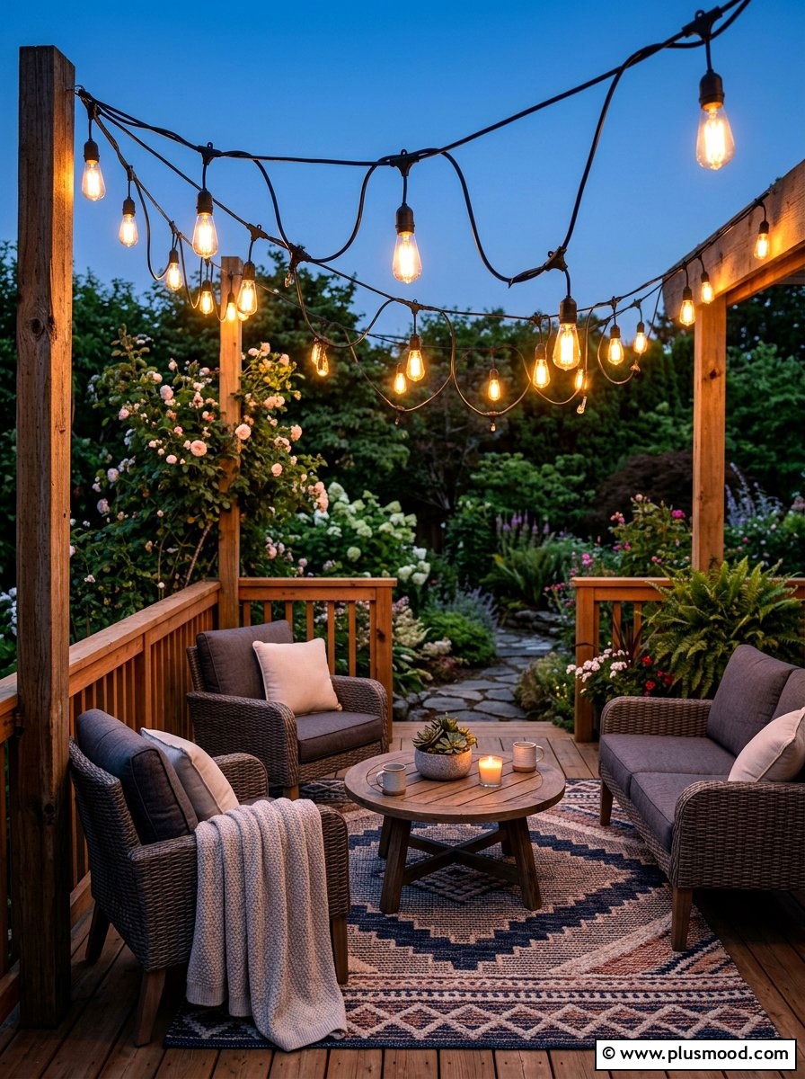 Outdoor String Lights - 25 small backyard ideas for relaxing