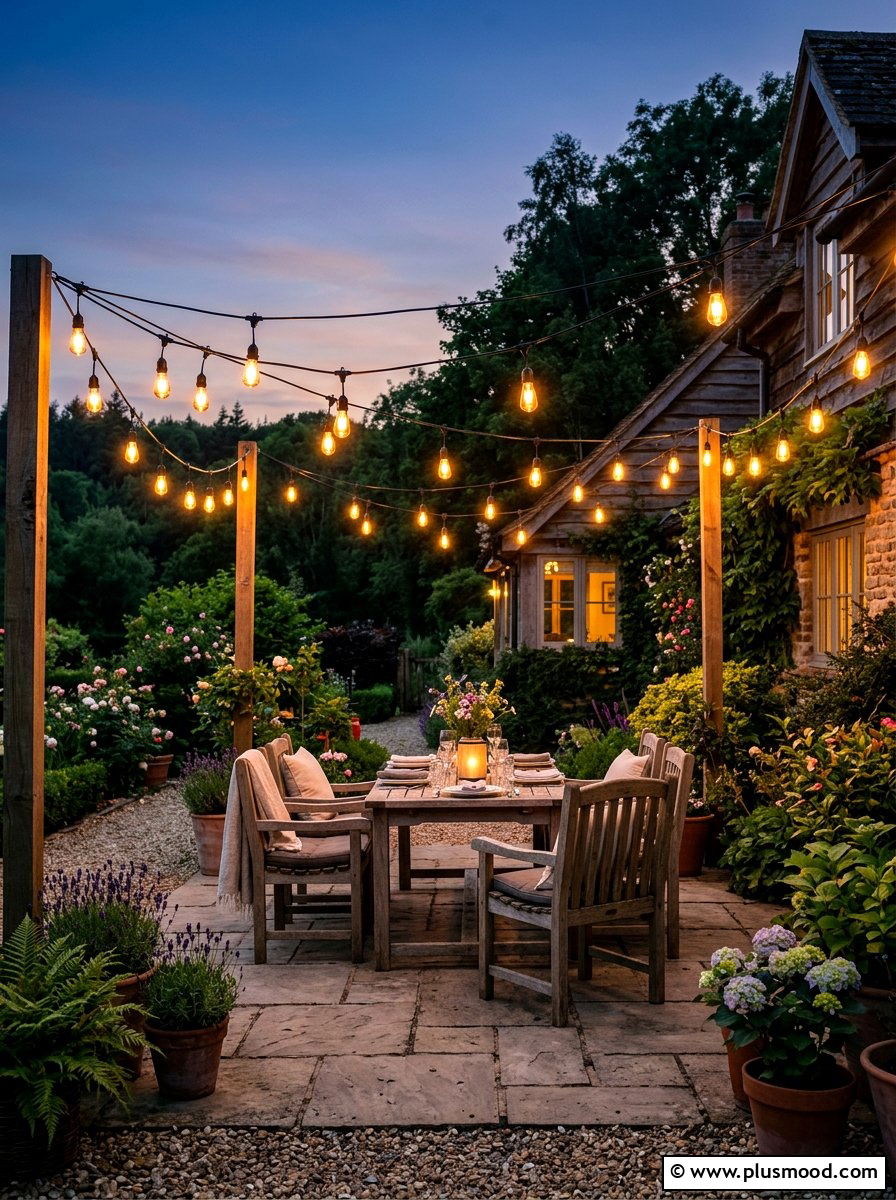 Outdoor String Lights - 25 small backyard ideas for secluded spaces