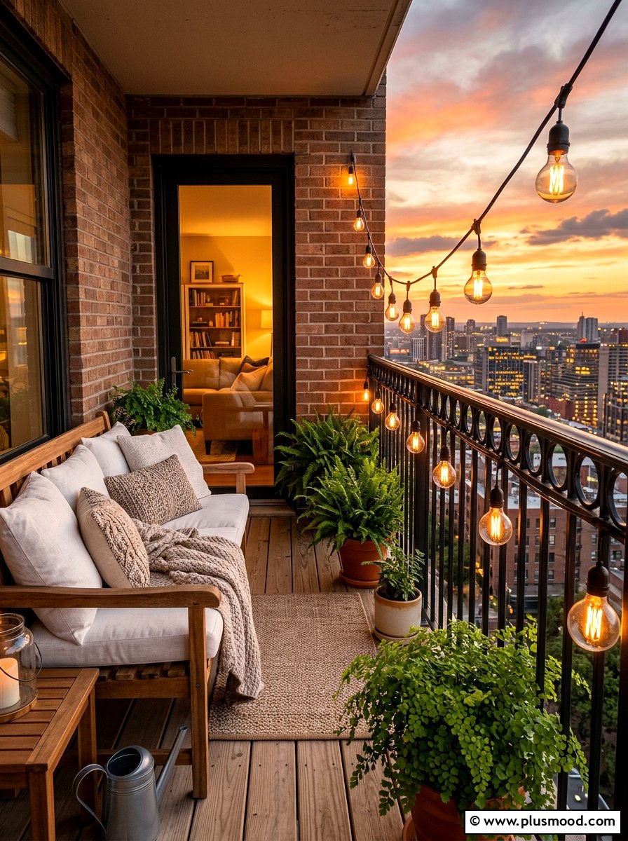 Outdoor String Lights - 25 summer city balcony summer decor ideas