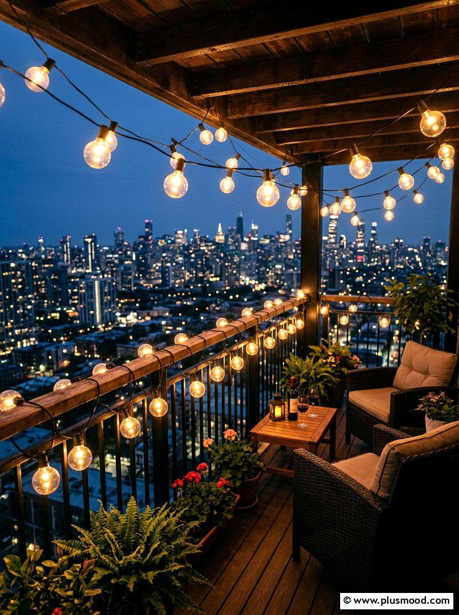 Outdoor String Lights - 25 summer condo balcony ideas