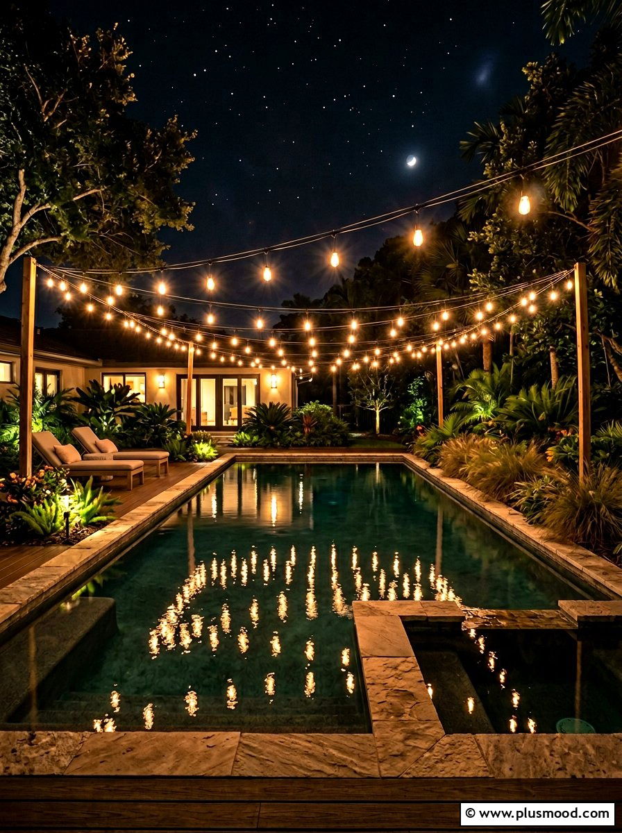 Outdoor String Lights Pool - 25 pool landscaping ideas with lighting