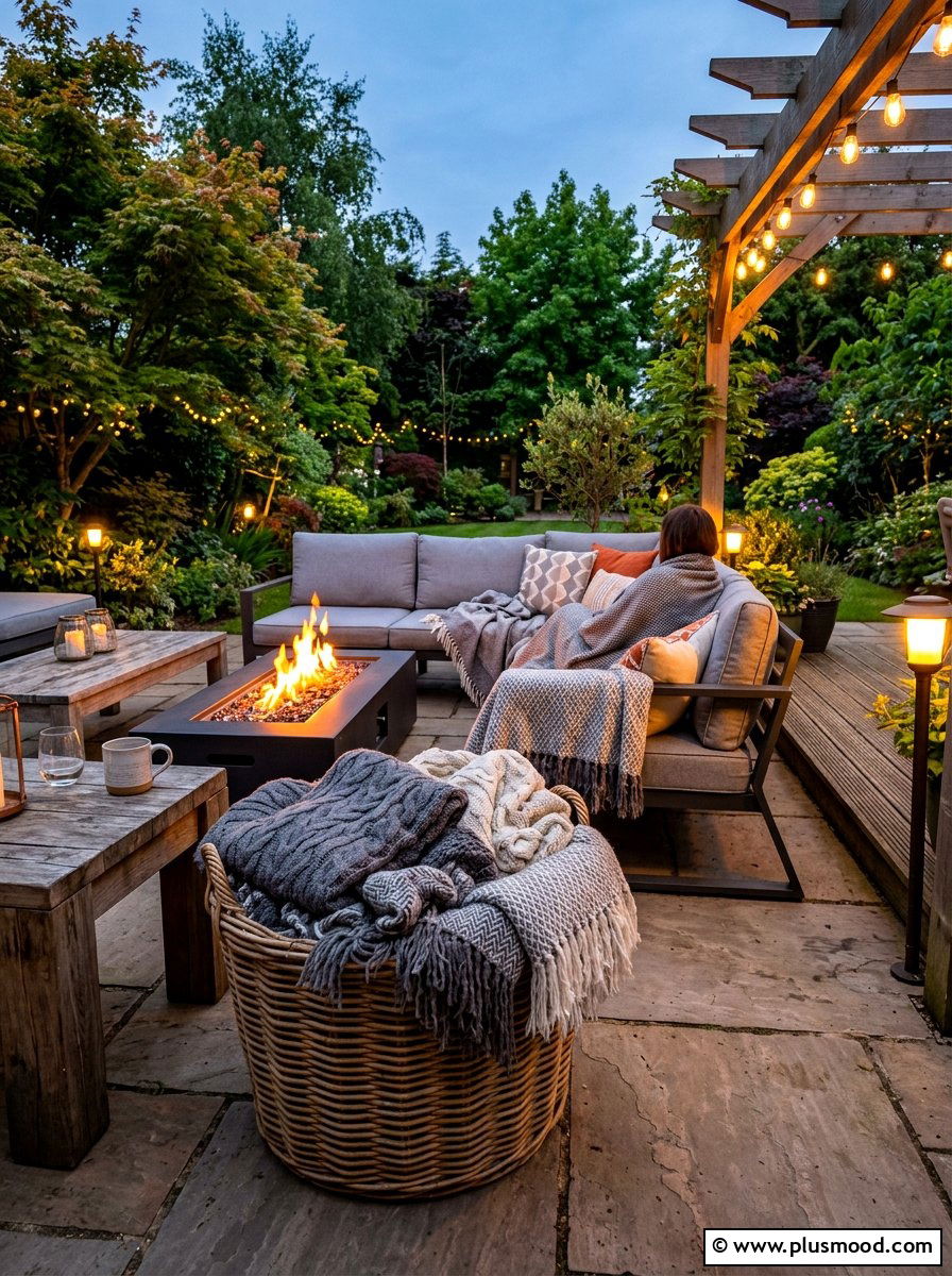 Outdoor Throw Blanket Basket - 25 end of summer backyard party ideas